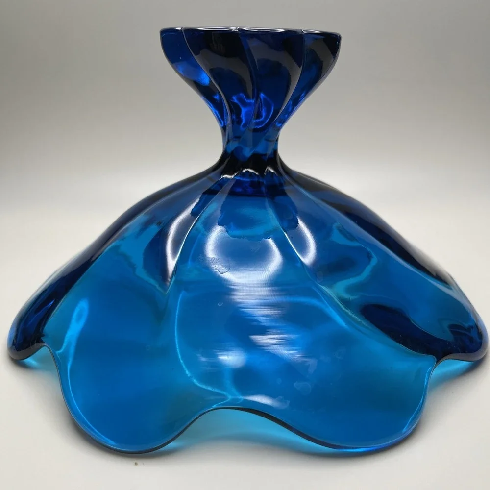 Vtg MCM Viking Art Glass Epic Twist‎ Ruffled Compote Candy Dish Midcentury Mod